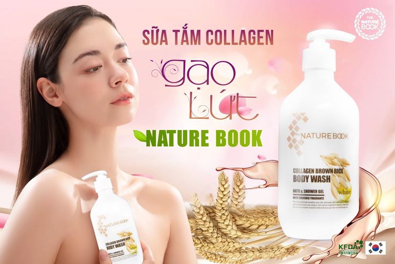 Sữa tắm trắng Collagen gạo lứt Nature Book - Trắng thơm ngọt ngào, dạt dào yêu thương