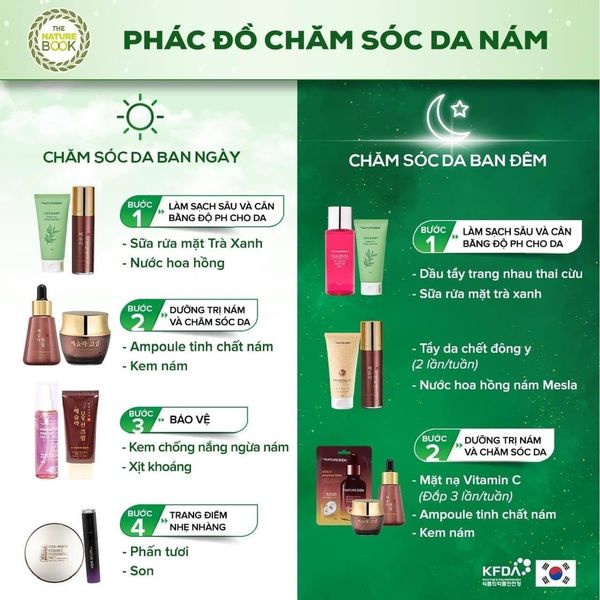 PHÁC ĐỒ CHĂM SÓC DA NÁM VỚI BỘ SẢN PHẨM NGĂN NGỪA NÁM CỦA NATURE BOOK