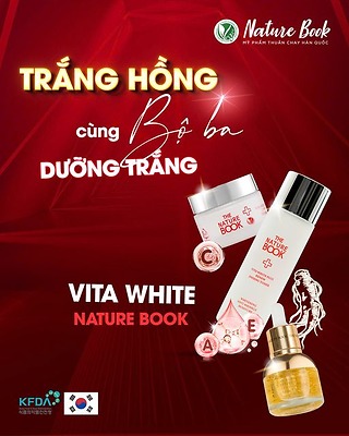 Trắng hồng bật tông cùng bộ ba dưỡng trắng da Vita White Nature Book