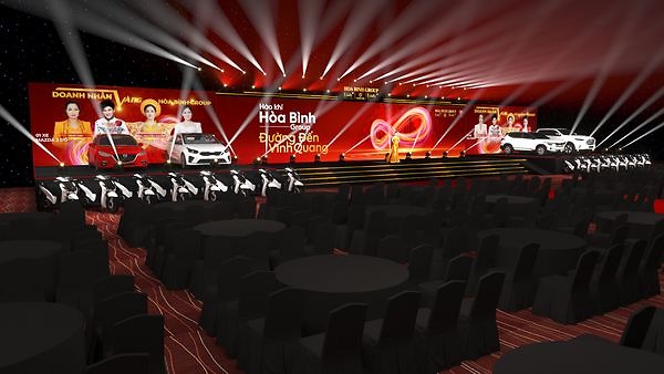 Hội trường tổ chức sự kiện Kick Off 2024 - Hào khí Hòa Bình Group - Đường tới vinh quang - Nơi để bạn tỏa sáng!